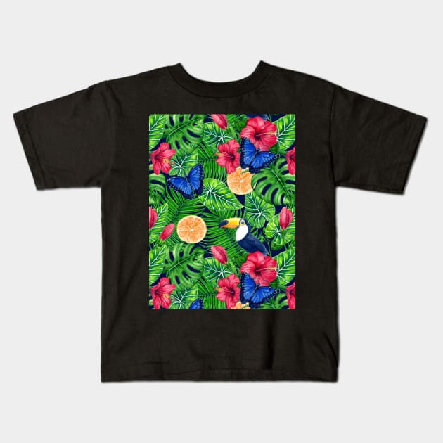 Toucan and tropical garden watercolor Kids T-Shirt by katerinamk